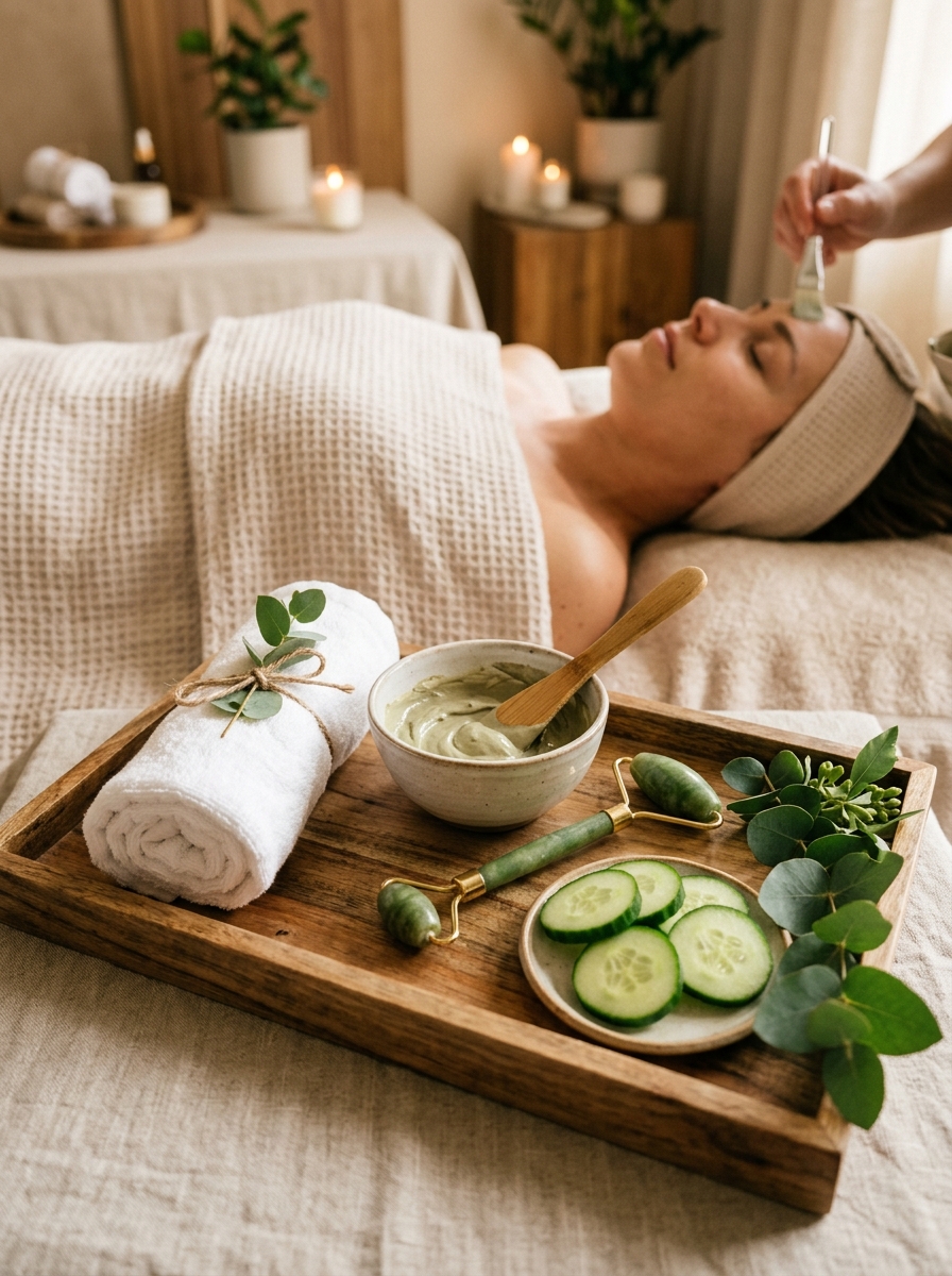 Relaxing facial and natural skin care treatments demo