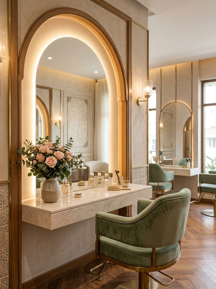 Illustrative concept of boutique beauty parlour interior setup